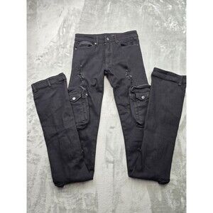 Rockstar Original RSM 225 Simon Men Black Super Stacked Flare Cargo Jeans Sz 30